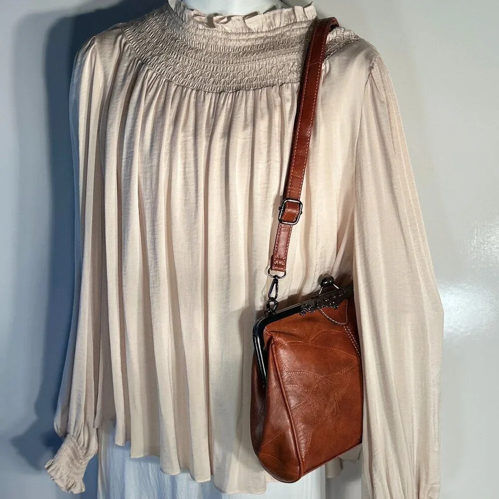 Brown Vintage Inspired NWOT Patchwork Leather Purse Crossbody Bag Cottage Retro
